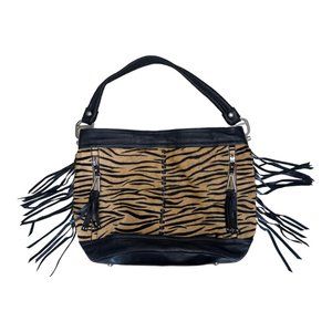 B.Makowsky | Cowhide Leather Black Tan Stripe Bag